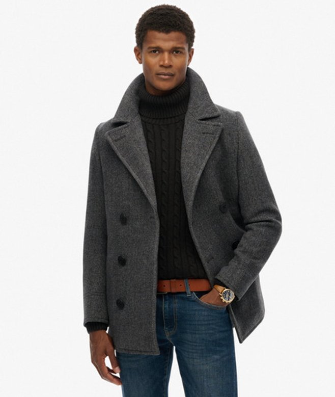 The Merchant Store - Wollen Pea Coat Dark Grey Grootte: S afbeelding