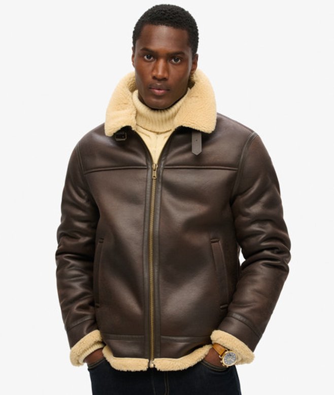 Aviator jas van Imitatiescheerwol Bruin Grootte: XL afbeelding