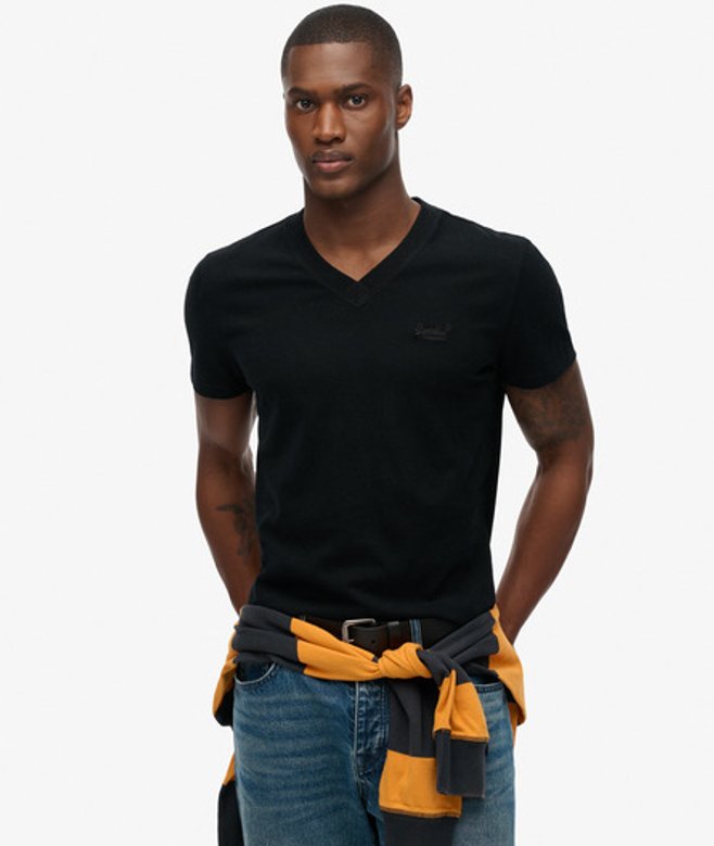 Essential T-shirt van Biologisch Katoen met V-hals en Logo Zwart Grootte: M afbeelding