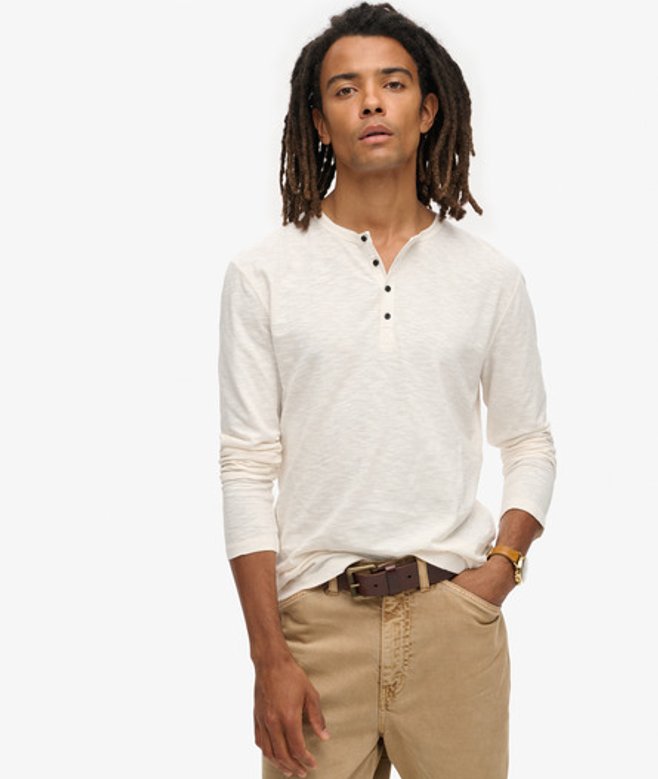 Jersey Grandad-top met Lange Mouwen Beige Grootte: M afbeelding