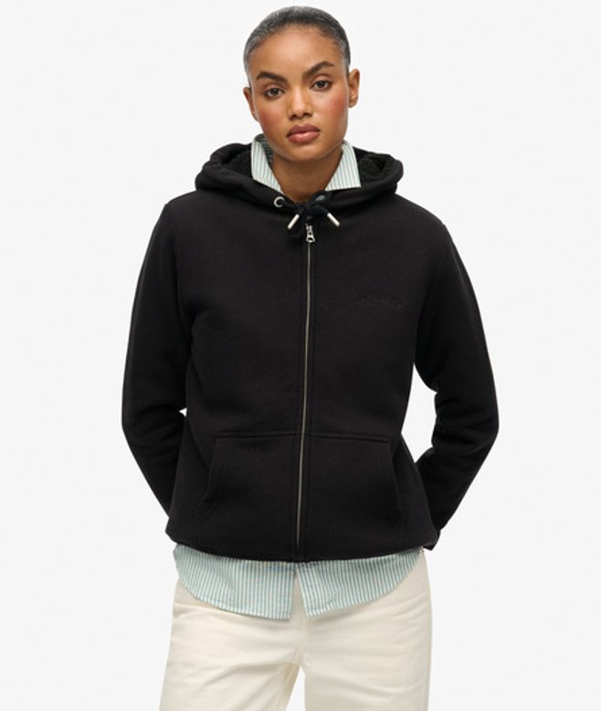 Superdry Hoodie met Borgvoering en Rits Black