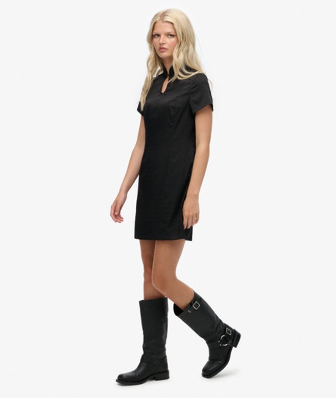 Satijnen Mandarin Mini-jurk Black Grootte: 42 afbeelding