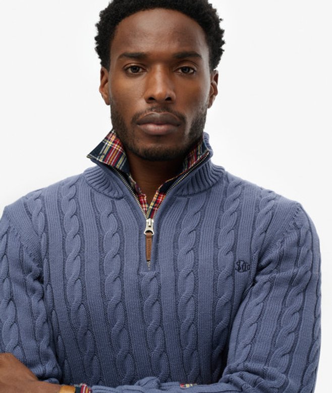 Biologisch Katoenen Klassieke Kabel Halve Rits Trui