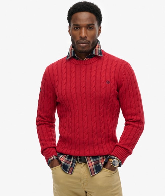 Katoenen Kabelgebreide Crew Trui Red Grootte: M afbeelding