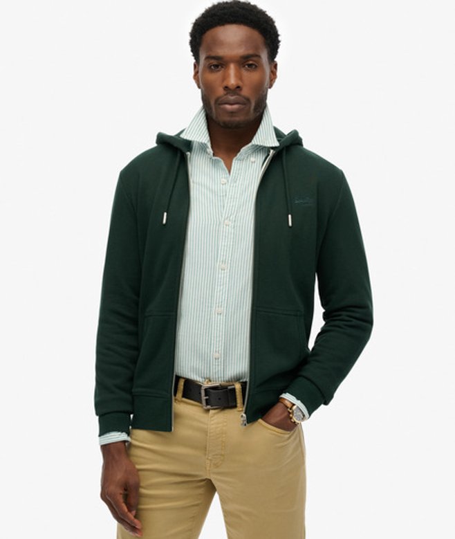Superdry Essential Logo Half Brushed Zip Hoodie Green