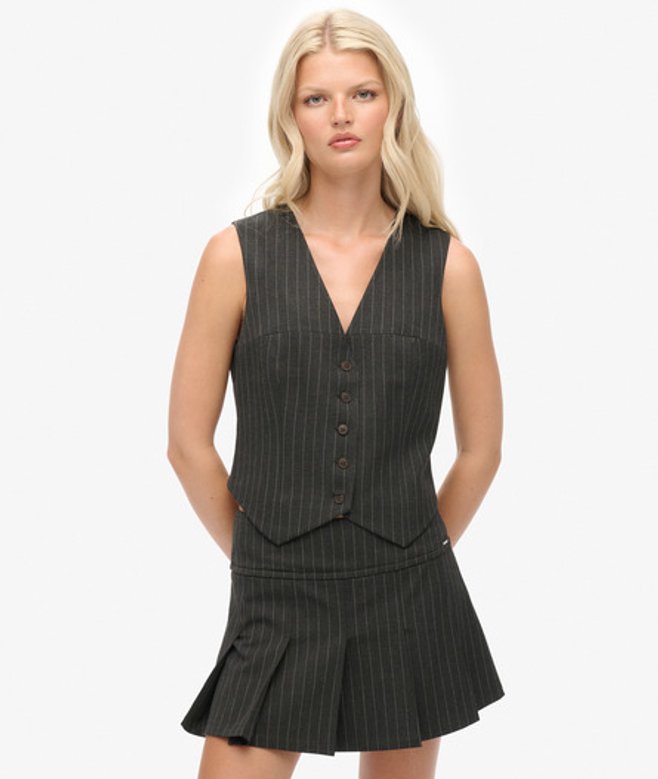 Krijtstreep Gilet Grey Grootte: 44 afbeelding