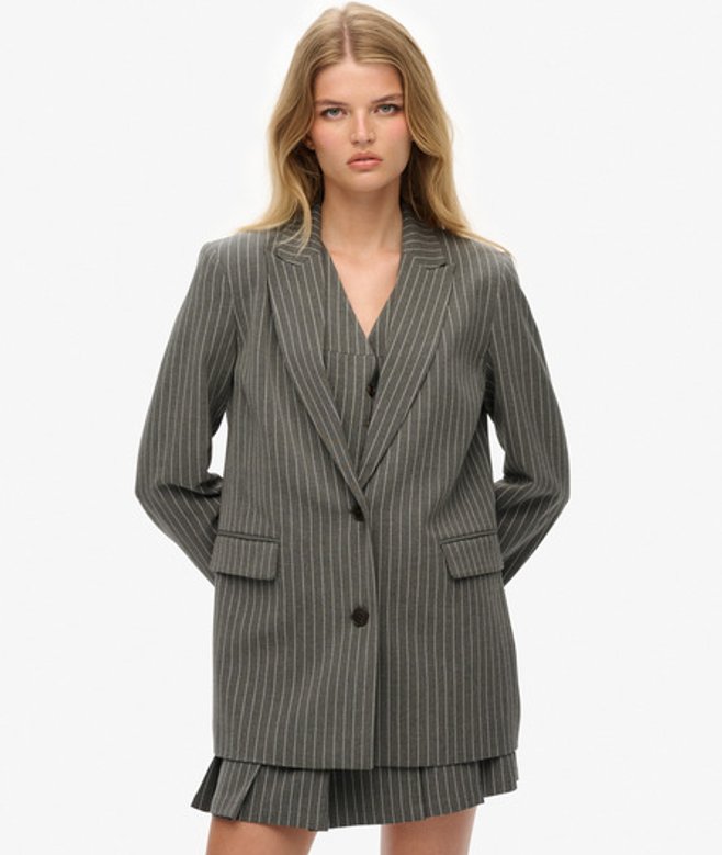 Krijtstreep Boyfriend Blazer Grey Grootte: 42 afbeelding