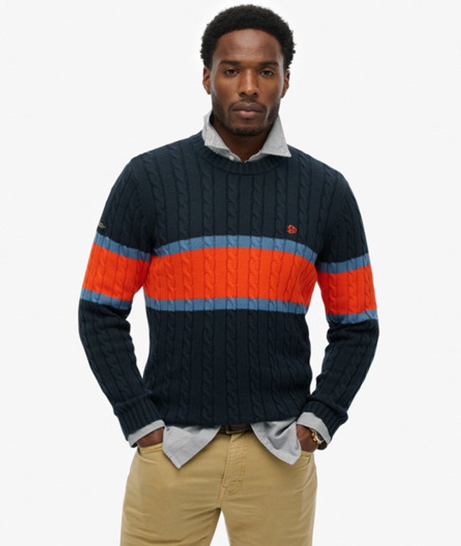 Superdry Gestreepte Katoenen Kabeltrui Blauw