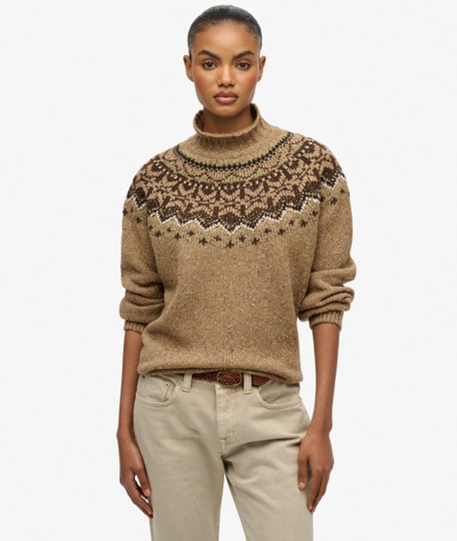 Fairisle Trui met Hoge Hals Brown Grootte: 38 afbeelding