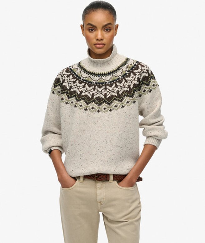 Fairisle Trui met Hoge Hals White Grootte: 44 afbeelding