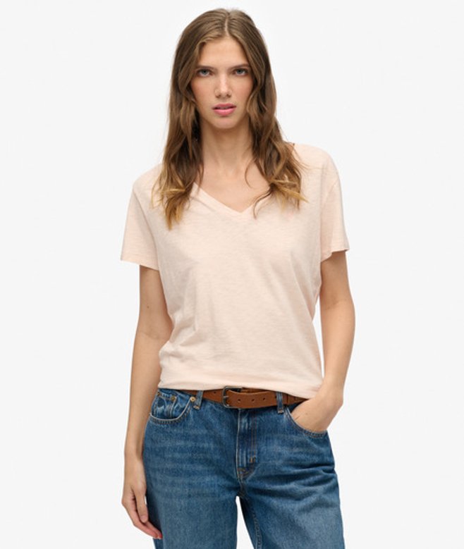 Studios Slub T-shirt met Borduursel Pink Grootte: 42 afbeelding