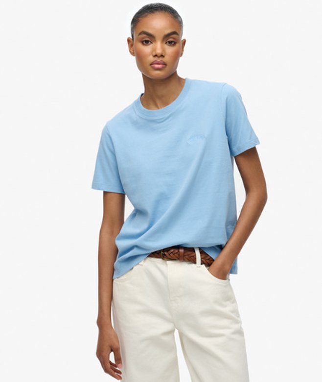 Superdry Femme T-shirt Logo Essential Brodé Blue
