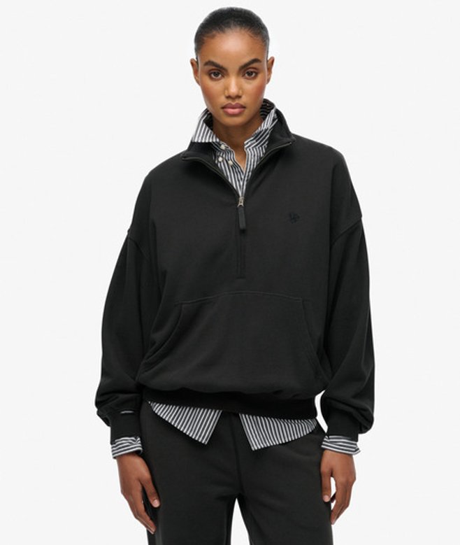 Superdry Women's Studios Half Zip Sweatshirt Dark Grey / Washed Black