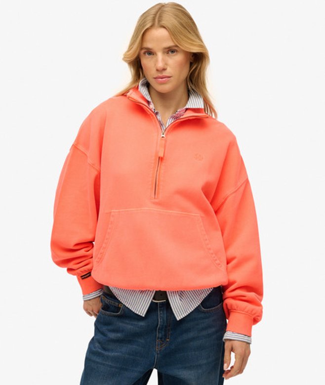 Superdry Studios Sweatshirt met Halve Rits Cream