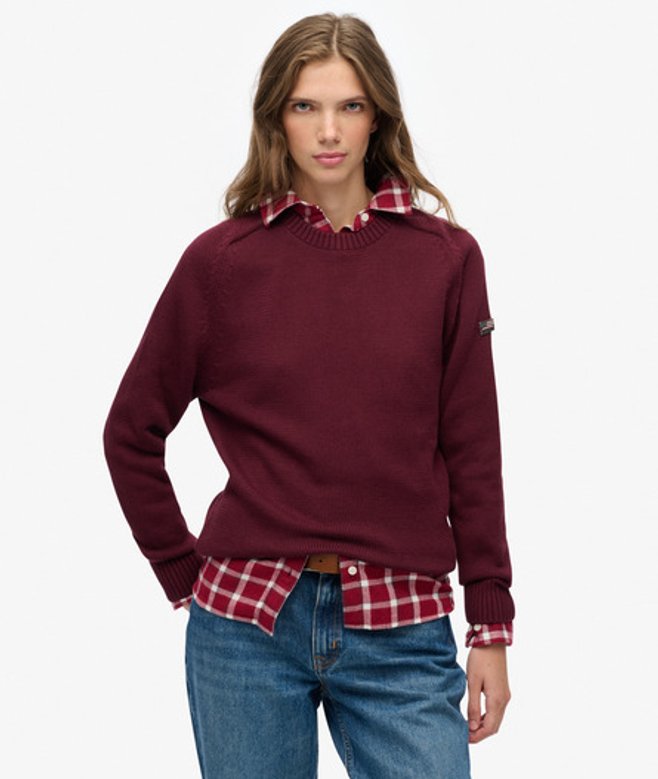 Superdry Damen Lässiger Strickpullover mit Rundhalsausschnitt Red - Größe: 40 21032275006491KD019