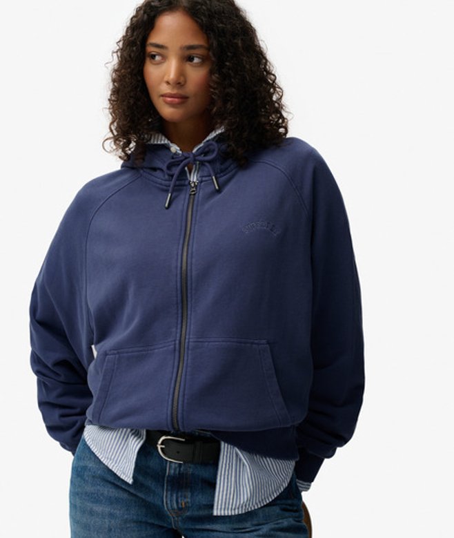 Essential Logo Garment-dye Hoodie met Rits