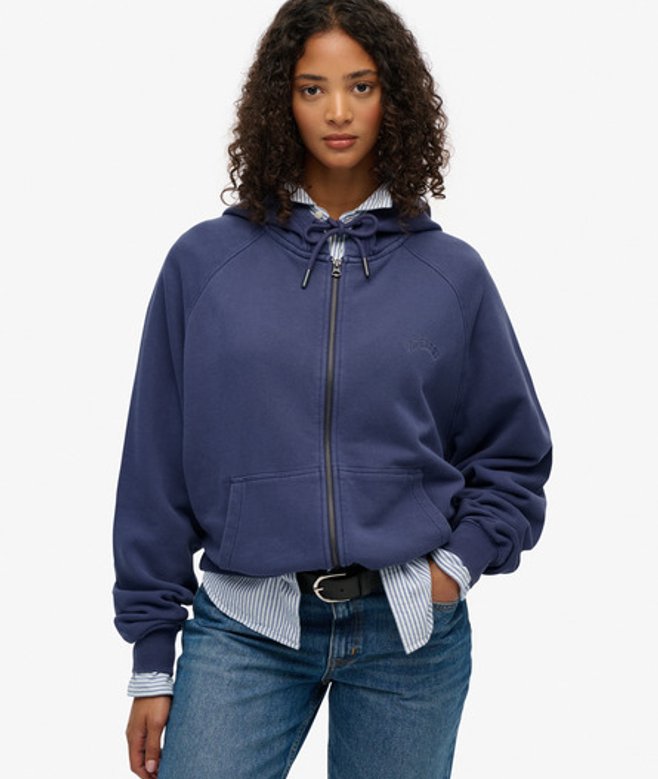 Superdry Essential Logo Garment-dye Hoodie met Rits Blauw