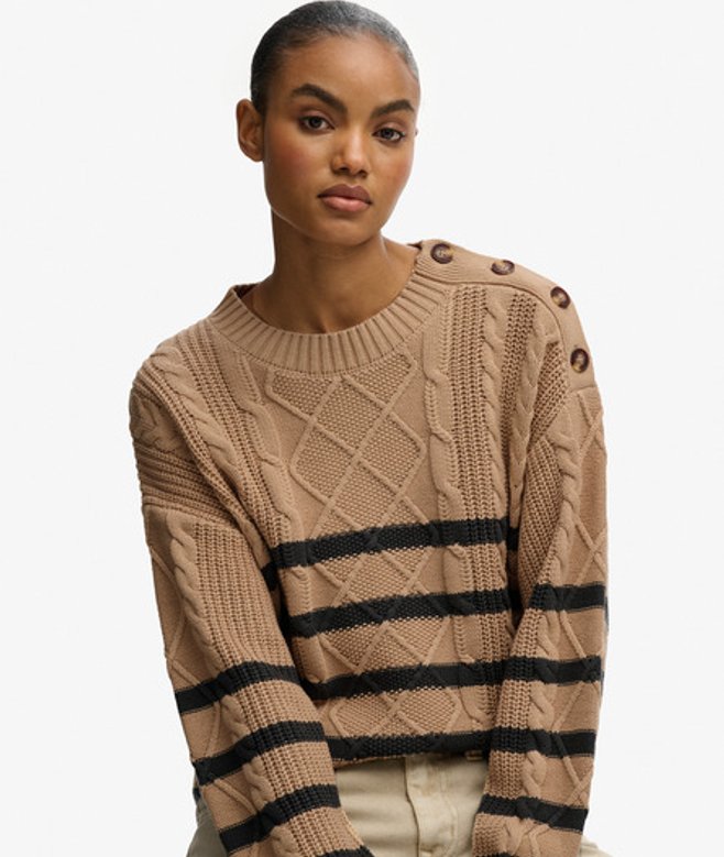 Kabeltrui met Ronde Hals Beige Grootte: 34 afbeelding