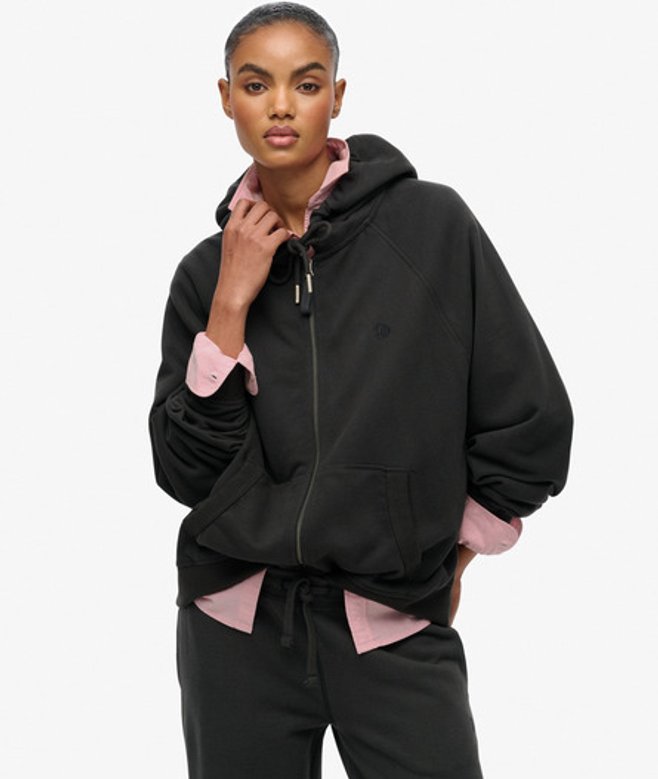 Superdry Women's Studios Relaxed Zip Hoodie Dark Grey / Washed Black