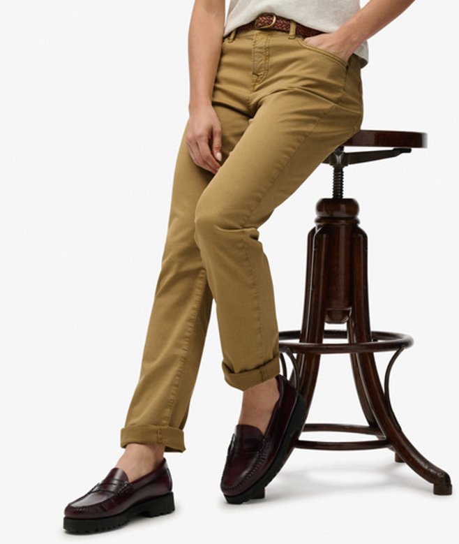 Superdry Women's Mid Rise Slim Sateen Pants Brown / American Beige