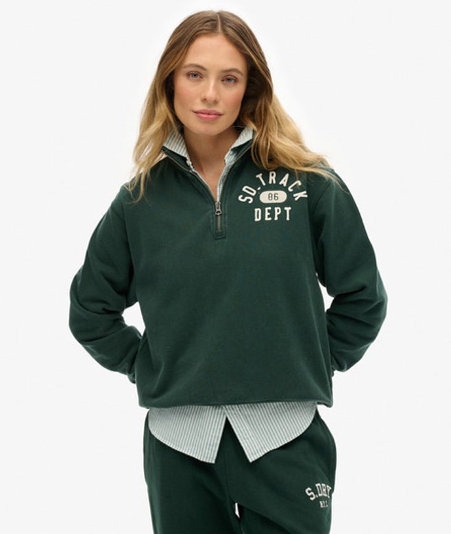 Athletic Essentials Sweatshirt met Applicatie en Halve Rits Green Grootte: 40 afbeelding