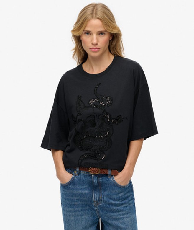 Tattoo Versierd Oversized T-shirt Black Grootte: 36 afbeelding