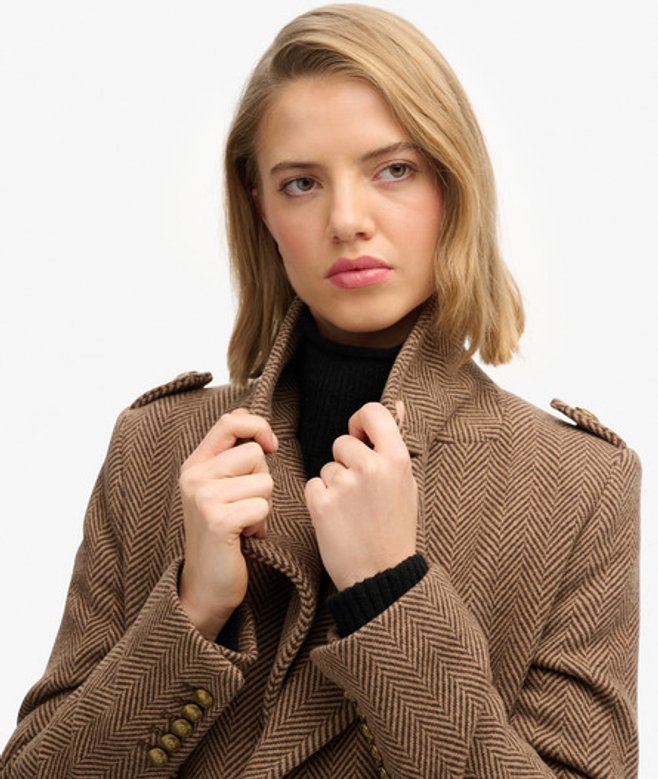 Dubbele rij Knopen Wollen Mantel Brown Grootte: 36 afbeelding