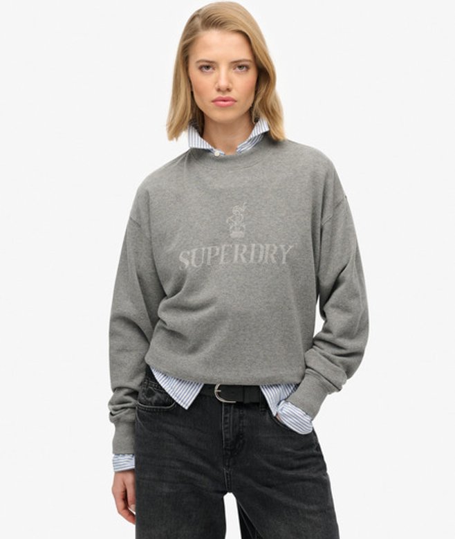 Superdry British Design Sweatshirt met Ronde Hals en Relaxte Pasvorm Dark Grey