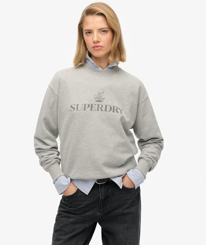 Superdry British Design Sweatshirt met Ronde Hals en Relaxte Pasvorm Grey