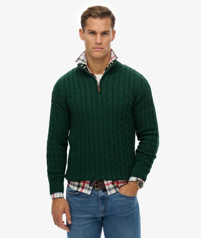 Biologisch Katoenen Klassieke Kabel Halve Rits Trui