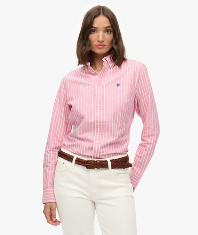 Superdry Slim Oxford Button Down Overhemd met Lange Mouwen Pink
