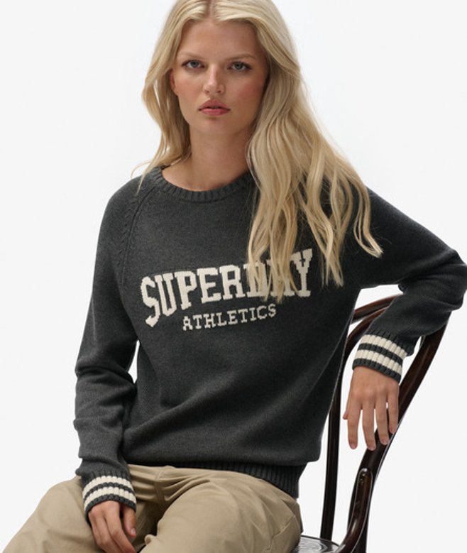 Slouchy Intarsia Grafische Gebreide Trui Dark Grey Grootte: 36 afbeelding