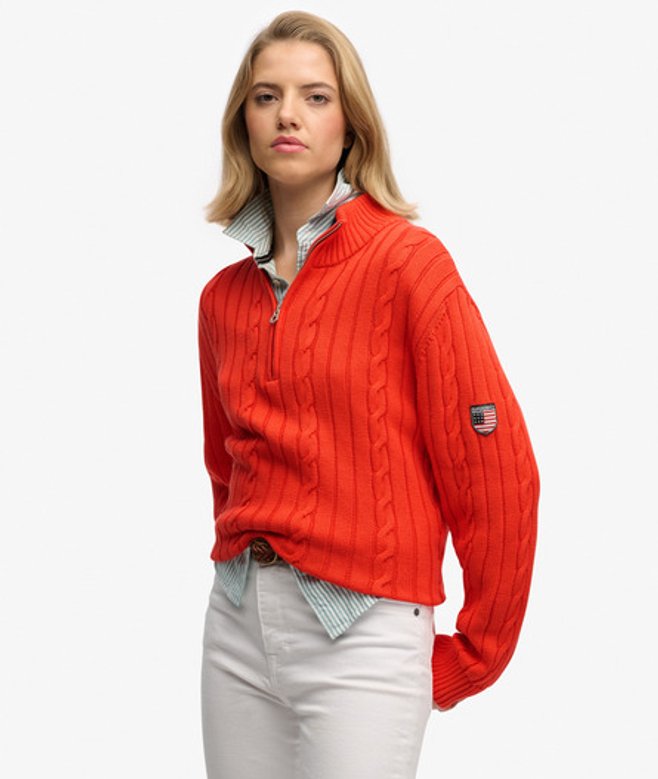 Slouchy Cable Halve Rits Trui