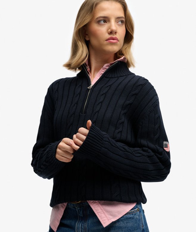 Slouchy Cable Halve Rits Trui