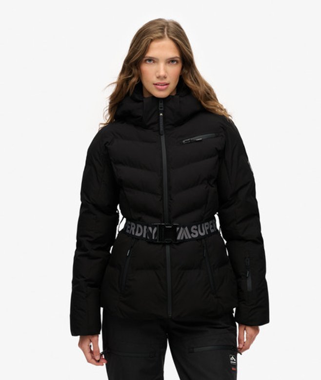 Luxe Ski Gewatteerde Jas met Riem Black Grootte: 42 afbeelding