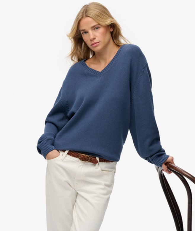 Oversized V-hals Trui Blue Grootte: 40 afbeelding