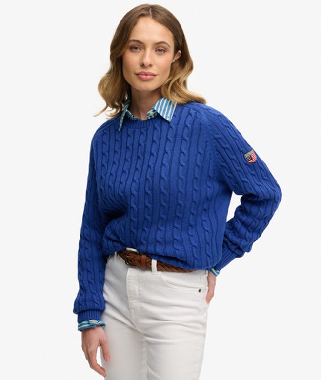 Slouchy Kabeltrui Blue Grootte: 40 afbeelding