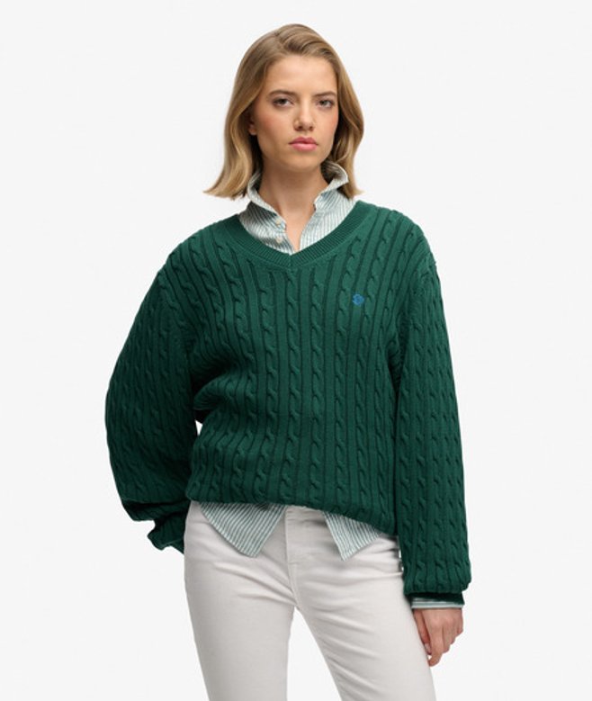 Superdry Oversized V-hals Kabeltrui Green