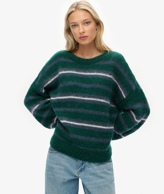 Slouchy Gestreepte Gebreide Trui Green Grootte: 34 afbeelding
