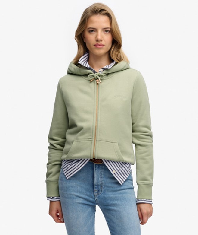 Essential Logo Halfgeborstelde Hoodie met Rits