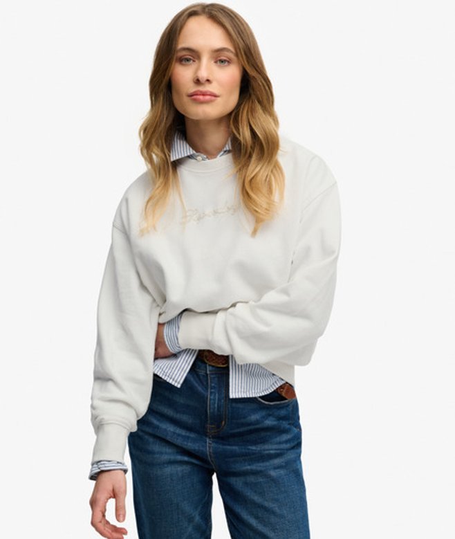 Superdry Script Brand Losse Crew Sweatshirt White
