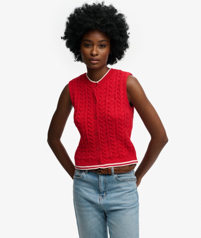 Cable Button Down Tanktop Red Grootte: 44 afbeelding