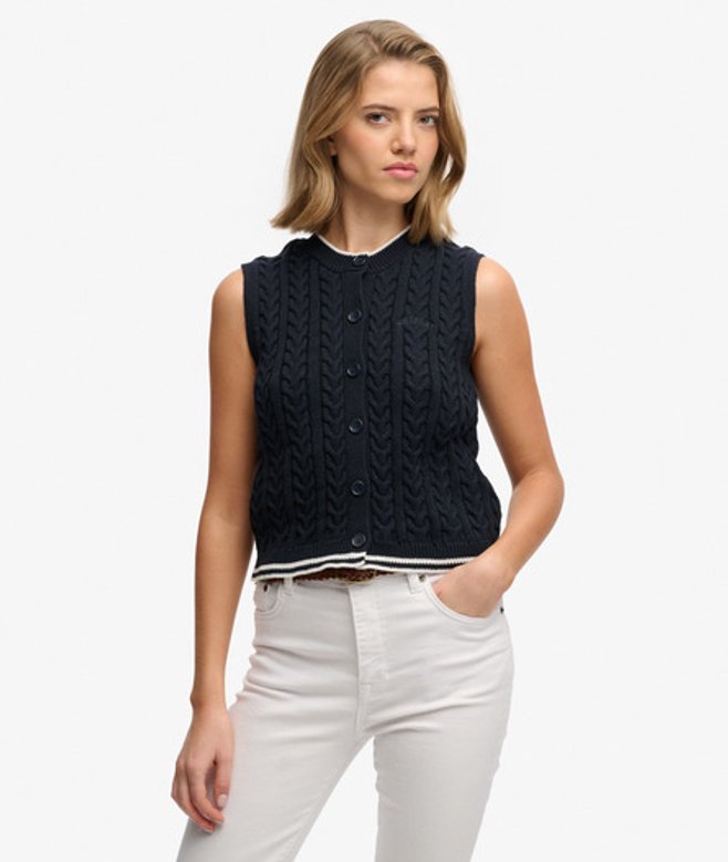 Cable Button Down Tanktop Blauw Grootte: 42 afbeelding