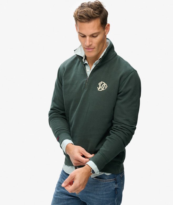 Superdry Athletic SD Co Sweatshirt met Halve Rits Green