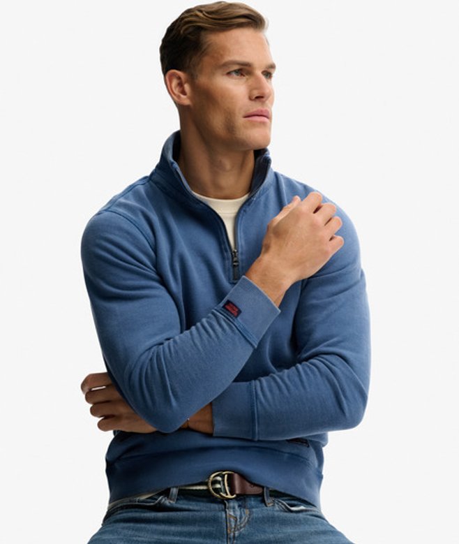 Superdry Athletic SD Co Sweatshirt met Halve Rits Blue