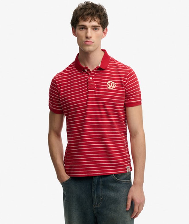 Superdry Vintage Stripe Jersey Poloshirt Red
