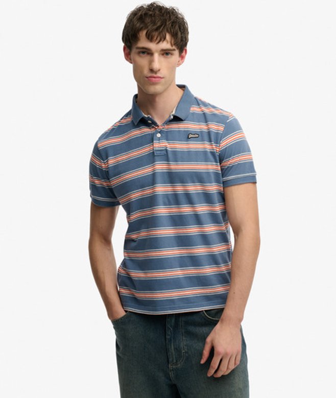 Superdry Vintage Stripe Jersey Poloshirt Blue