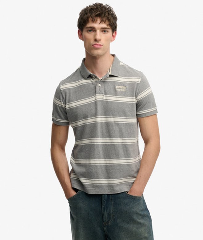 Superdry Vintage Stripe Jersey Poloshirt Grey