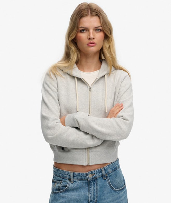 Superdry Essential Logo Korte Hoodie met Rits Light Grey