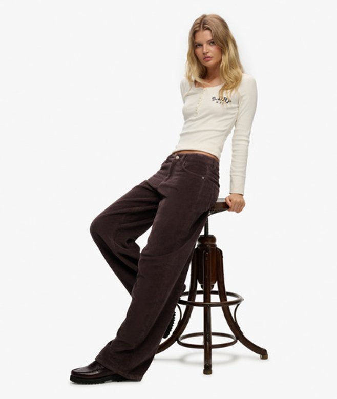 Mid Rise Baggy Jumbo Corduroy Broek